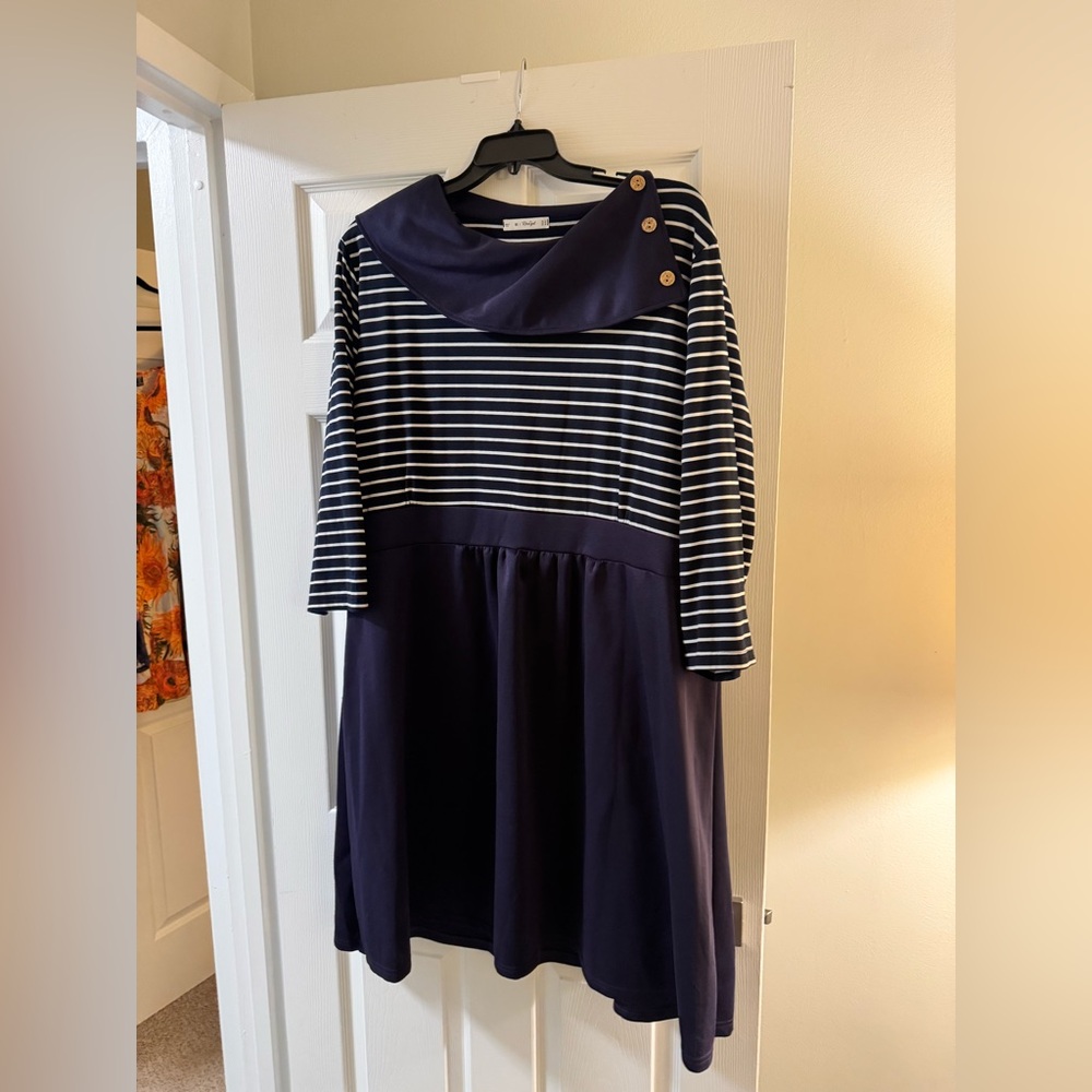 Rosegal Blue and White Cowl Neck A-Line Dress